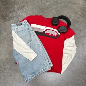 Ecko Unltd Mens T Shirt Large Red Y2K Rhino Logo Graphic Streetwear Vintage L